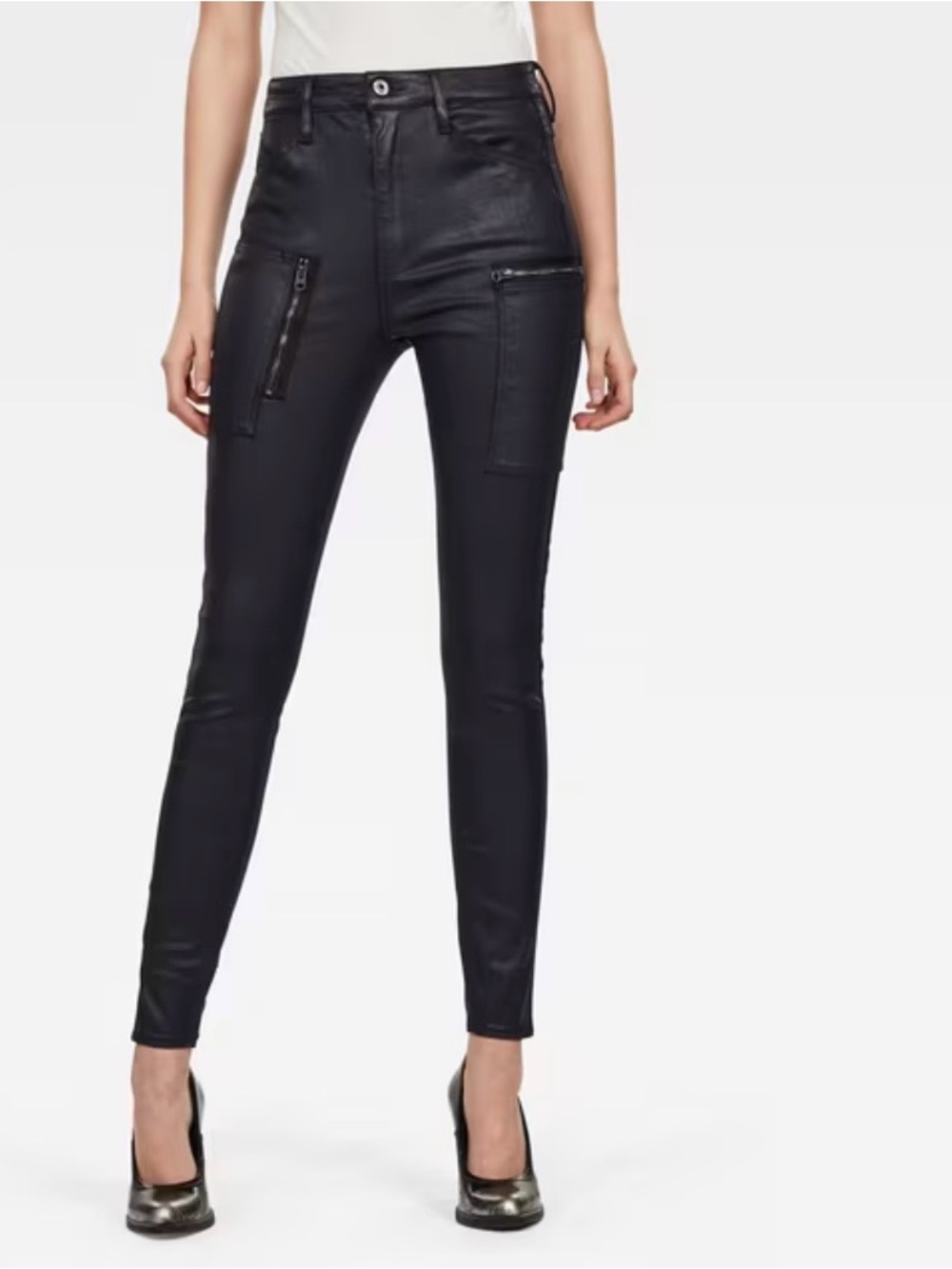 G-Star Black Coated High-Rise Skinny Jeans